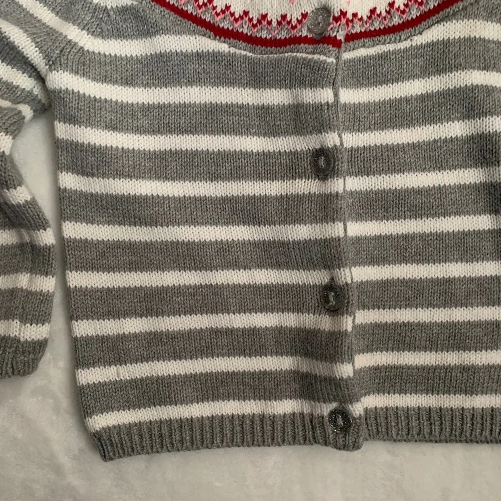 Gymboree 18-24 months Gray White‎ Striped Snowflake Fair Isle Cardigan Sweater